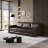 Pull Out Sofa Bed, 3 In 1 Faux Leather Convertible Sleeper Sofa With Nailhead Trim & Rolled Arm Multifunctional Sofa Bed For Living Room - Dark Brown - Image 2