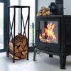 Decorative Firewood Storage Log Rack Holder For Outdoor Indoor Fireplace Fireplace Storage Log Rack Holder Wood Storage Logs Holder Fireside Holders - Black - Image 9