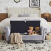 Velvet Multifunctional Storage Rectangular Ottoman Bench With Pillow - Gray - Image 6