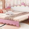 Twin Extending Daybed With LED Lights, Modern Upholstered Princess Daybed With Crown Headboard - Pink - Image 26