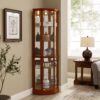 6 Shelf Lighted Corner Curio Cabinet With Adjustable Tempered Glass Shelves And Mirror Back (E26 Light Bulb Not Included) - Oak - Image 3