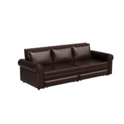 Pull Out Sofa Bed, 3 In 1 Faux Leather Convertible Sleeper Sofa With Nailhead Trim & Rolled Arm Multifunctional Sofa Bed For Living Room - Dark Brown