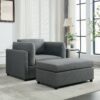 Wide Modern Oversized Armchair With Ottoman Stool, Single Sofa With Lumbar Support, Accent Chair, Reading Chair For Bedroom, Living Room - Dark Gray - Image 9