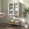 Heavy Duty Metal Storage Cabinet, Display Storage Cabinet With Glass Doors And 2 Adjustable Shelves, Tall Bookcase Modern Bookshelf Cabinet For Home Office, Living Room, Pantry - White - Image 3