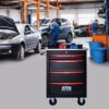 4 Drawer Multifunctional Tool Cart With Wheels, Metal Rolling Tool Cart Storage For Garage Workshop Warehouse Repair Shop With Stainless Steel Roof - Black / Red - Image 14