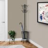 Coat Rack, Hall Tree, Free Standing, 8 Hooks, Entryway, Umbrella Holder, Transitional - Black - Image 4
