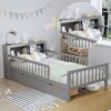 Twin Size Bed With Headboard Storage Rack, 2 Under Bed Drawers, 3 - Side Guardrails For Safety And Security - Gray - Image 6