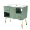 Bathroom Vanity With Resin Sink Combo Set, Modern Freestanding Single Bathroom Cabinet With 2 Drawers & 2 Storage Compartments, Storage Cabinet For Bathroom, Frame Vanity Set - Green - Image 12