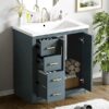 Bathroom Vanity With Ceramic Sink Combo, Frame Bathroom Storage Cabinet, Freestanding Vanity Set With 3 Drawers & Soft Closing Doors - Blue - Image 21