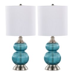 Belle - Contemporary Lamp (Set of 2) - Clear Sapphire Blue / Nickel / White