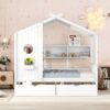 Full Size House Bed With 2 Drawers, Kids Bed With Storage Shelf - White - Image 17