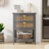 2 Drawer Side Table - Natural Rattan - End Table - Suitable For Bedroom, Living Room, Or Study - Gray - Image 2