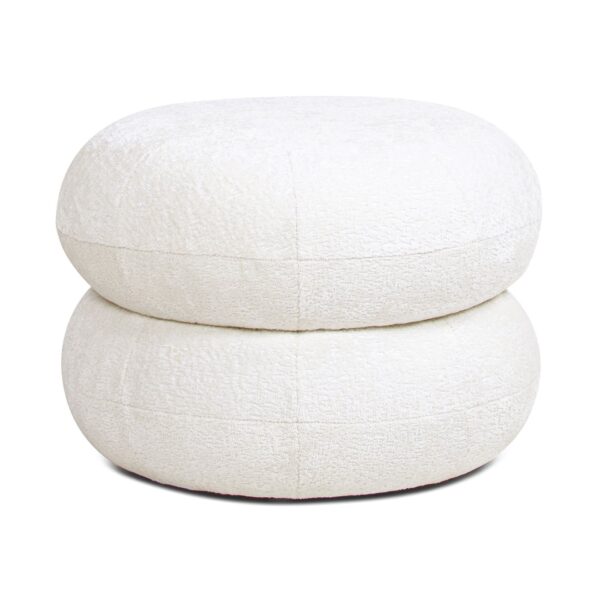Nest - Low Round Upholstered Ottoman - Almond White