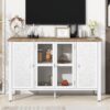 Retro TV Stand For TVs Up To 43", Entertainment Center Media Console Cabinet With 3 Spacious Cabinets, Glass Cabinet Doors And Anti-Tip Device For Living Room - White - Image 3
