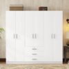 6 Doors Wardrobe Storage For Bedroom With Big Drawers - White - Image 11