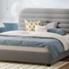 Queen Size Upholstered Platform Bed Frame And Stylish Curve Shaped Design - Gray - Image 16