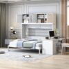 Queen Size Wall Murphy Bed With Desk And Storage Shelves And Big Cabinets - White - Image 16