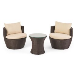 Kono - 3 Pieces Chat Set Outdoor Furniture - Brown / Beige