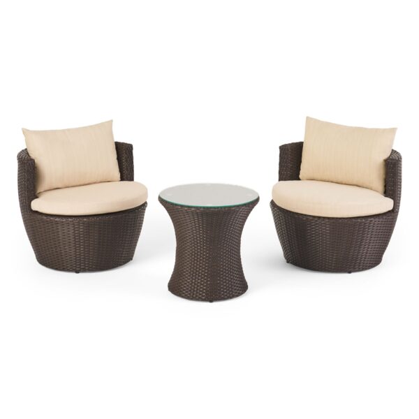 Kono - 3 Pieces Chat Set Outdoor Furniture - Brown / Beige