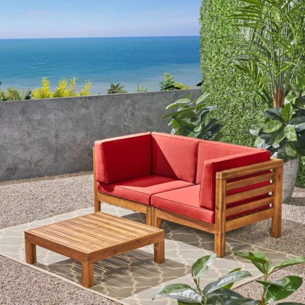 Oana - 3 Piece Love Seat Set With Coffee Table - Red