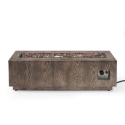 Outdoor 48" Rectangular Iron Propane Fire Pit With 50, 000 Btu - Brown Wood Pattern