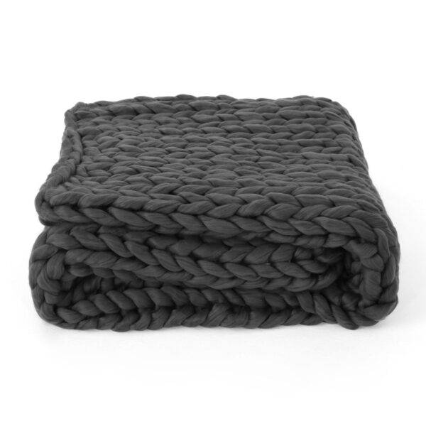 Cozy Knitted Acrylic Throw Blanket With Double Sided Design - Dark Gray