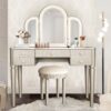 Mirrored Vanity With LED Light,Makeup Vanity Table Set - Champagne - Image 6
