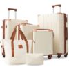 Hardshell Luggage Sets 6 Piece Suitcase Set, Expandable Lightweight Suitcases With Wheels, Tsa Lock - White Brown - Image 2