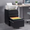 Contemporary 3 Drawer Mobile Filing Cabinet With Lock, Metal Office Storage For Legal / Letter Size - Black - Image 4