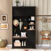 Modern Entryway Bench With Coat Rack, 3 Shelves And Drawers, 3 Sturdy Hooks, Wide Hall Tree With Storage Bench For Hallway - Black - Image 5