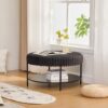 Upholstered Round Ottoman Coffee Table Foot Rest With Metal Legs And Wooden Open Storage Shelf - Charcoal - Image 4