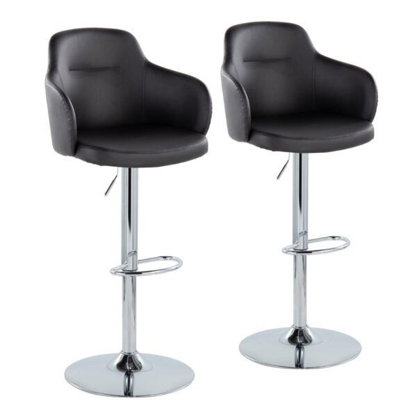 Boyne - Contemporary Adjustable Barstool With Swivel With Oval Footrest (Set of 2) - Chrome / Black