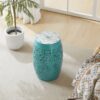 Vibrant Mosaic Side Table With Roman Pattern Ceramic Tile Top - Teal - Image 4