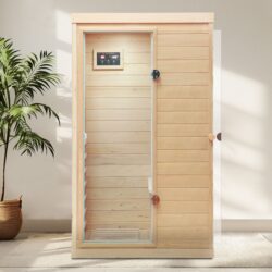 Hemlock Mini 1 Person Far Infrared Door On The Left Of The Indoor Sauna Room - Natural