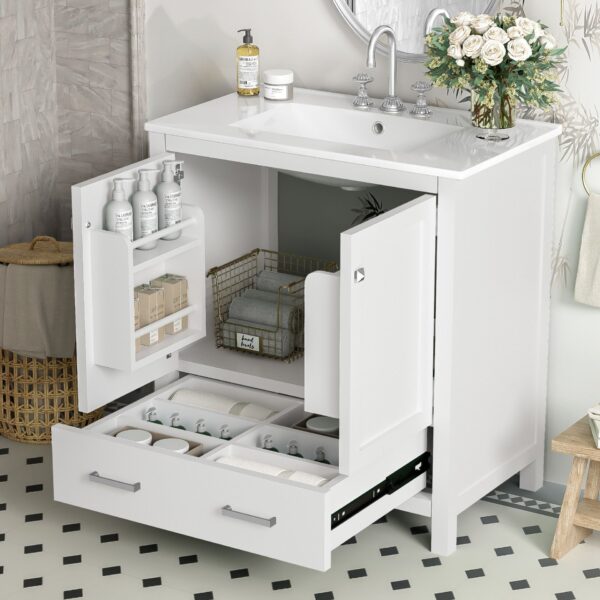 Bathroom Vanity With Single Sink, Combo Cabinet Undermount Sink, Bathroom Storage Cabinet With Two Doors And A Drawer, Soft Closing, Multifunctional Storage, Solid Wood Frame - White