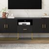 Modern TV Stand For TV Up To 70", TV Cabinet With 1 Drawer, 2 Cabinets And Metal Legs, Handles And Anti-Tip Device For Living Room - Black - Image 4