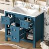 Bathroom Vanity With Resin Sink Combo, Frame Bathroom Storage Cabinet, Freestanding Vanity Set, 5 Drawers & Soft Closing Doors - Blue - Image 24
