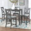 5 Piece Dining Table Set, Wooden Dining Square Table Set For 4, Counter Height Kitchen Table Set With Square Table And 4 Upholstered Chairs For Small Space - Gray - Image 2