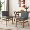 Contemporary Dining Chair Set Upholstered Fabric With Rubberwood Frame - Dark Gray - Image 3