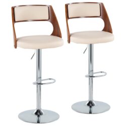 Cecina - Mid-Century Modern Adjustable Height Barstool With Swivel With Oval Footrest (Set of 2) - Chrome / Walnut / Cream