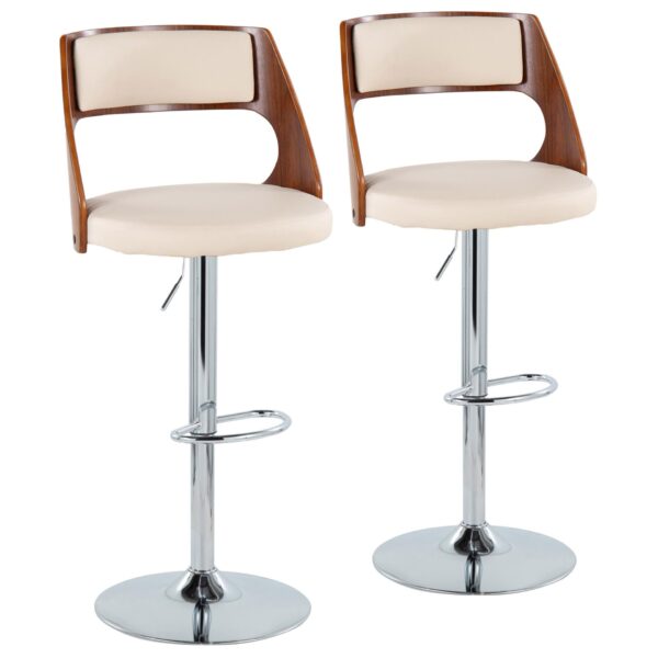 Cecina - Mid-Century Modern Adjustable Height Barstool With Swivel With Oval Footrest (Set of 2) - Chrome / Walnut / Cream