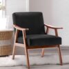 Mid Century Modern Wingback Accent Chair With Solid Wood Frame And Extra Thick Backrest - Lounge Chair For Living Room, Bedroom, Or Reading Room - Black - Image 2