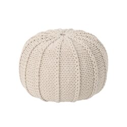 Bordeaux - Knitted Cotton Round Pouf, Versatile Ottoman And Floor Cushion - Beige
