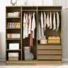 Doorless Storage Wardrobe For Dedroom With Shelves And 3 Drawers - Nature - Image 11