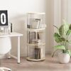 360° Rotating Bookshelf, Small Corner Bookcase, 3 Tier Floor Standing Organizer, Round - Cream White - Image 4