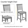 5 Piece Dining Table Set, Wooden Dining Square Table Set For 4, Counter Height Kitchen Table Set With Square Table And 4 Upholstered Chairs - Gray - Image 5