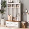 Modern Hall Tree With Entryway Bench, 3 Shelves And Drawers, Wide Hall Tree With Storage Bench For Hallway - White - Image 2