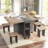 Contemporary 5 Piece Folding Extendable Dining Table Set With Chairs For 4 - Brown - Image 3
