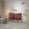 Crib 3 In 1 Convertible, Made Of Sustainable Pinewood, Non Toxic Finish, Comes With Locking Wheels, Wooden Nursery Furniture - Cherry - Image 4