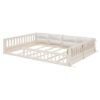 Wood Full Size Upholstered Platform Bed With Guardrail And Pillow - Beige - Image 6